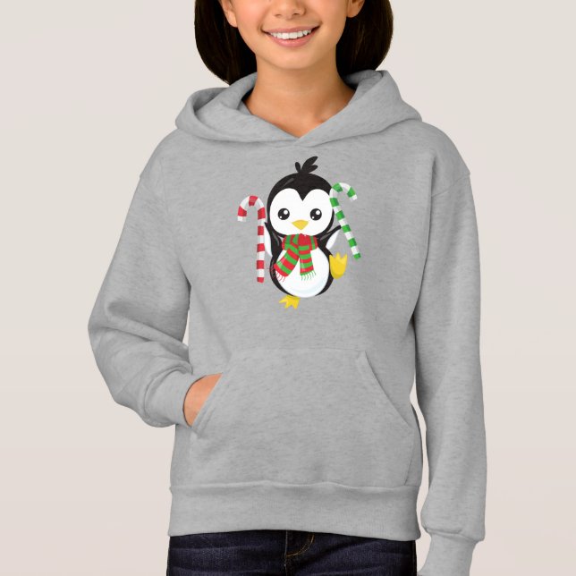 Camiseta Pinguim De Natal, Pinguim Com Scarf, Canela Doces (Frente)