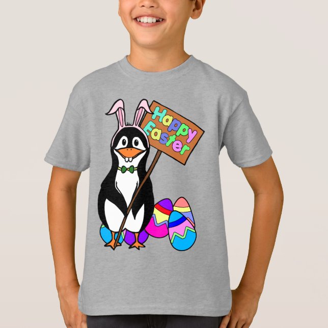 Camiseta Pinguim de Páscoa com Ovos Coloridos (Frente)