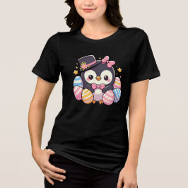 Camiseta Pinguim de Páscoa giro com ovos coloridos Kawaii