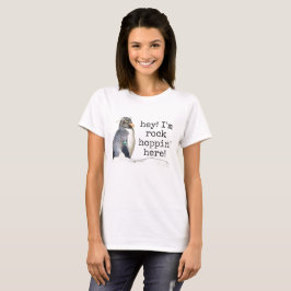 Camiseta Pinguim-de-saltador feminino "ei, estou saltando"