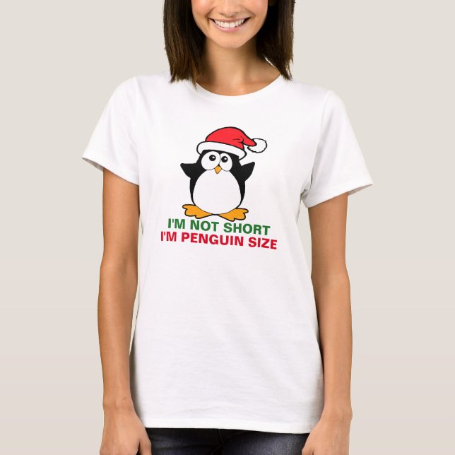 Camiseta Pinguim do Natal eu não sou curto mim sou tamanho (Frente)