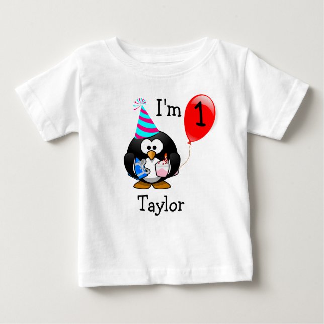 Camiseta Pinguim do Partido primeiro aniversario Engraçado  (Frente)