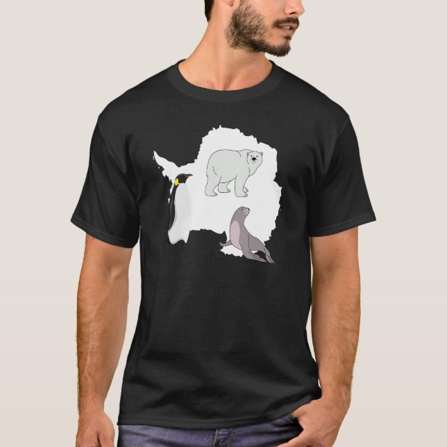 Camiseta Pinguim do Urso Polar Antártico e Selo (Frente)