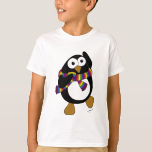 Camiseta Pinguim dos desenhos animados que veste um scarf.