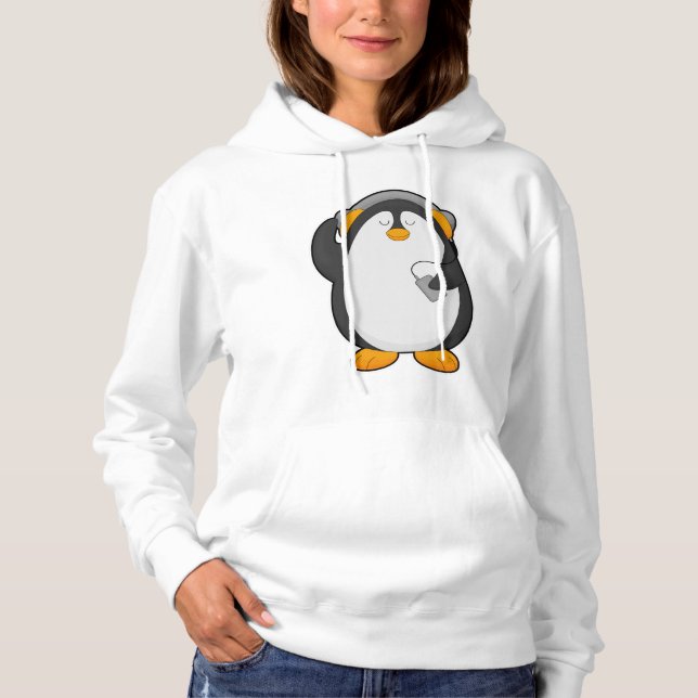 Camiseta Pinguim e telefone celular com fone de ouvido (Frente)