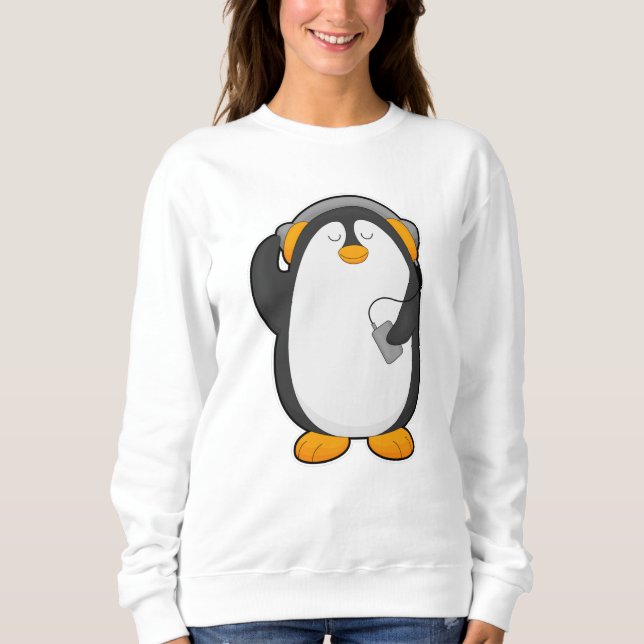 Camiseta Pinguim e telefone celular com fone de ouvido (Frente)