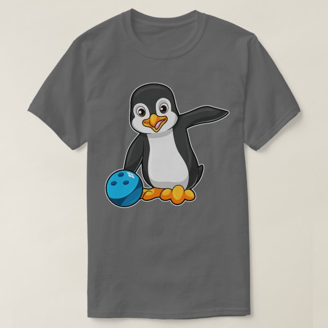 Camiseta Pinguim em Boliches com Bola de boliche 2 (Frente do Design)
