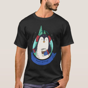 Camiseta Pinguim Em Neve Feliz Com Café Mágrimas De Ouvido