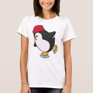 Camiseta Pinguim em patinação de gelo com chapéu