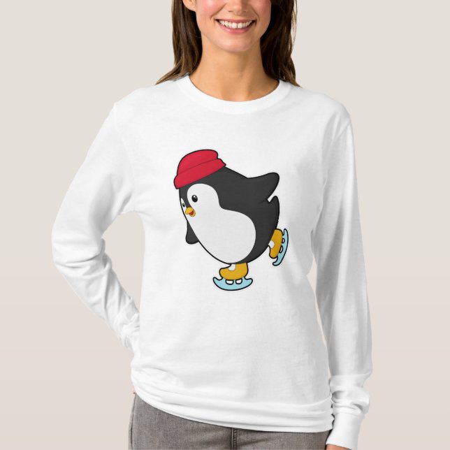 Camiseta Pinguim em patinação de gelo com chapéu (Frente)
