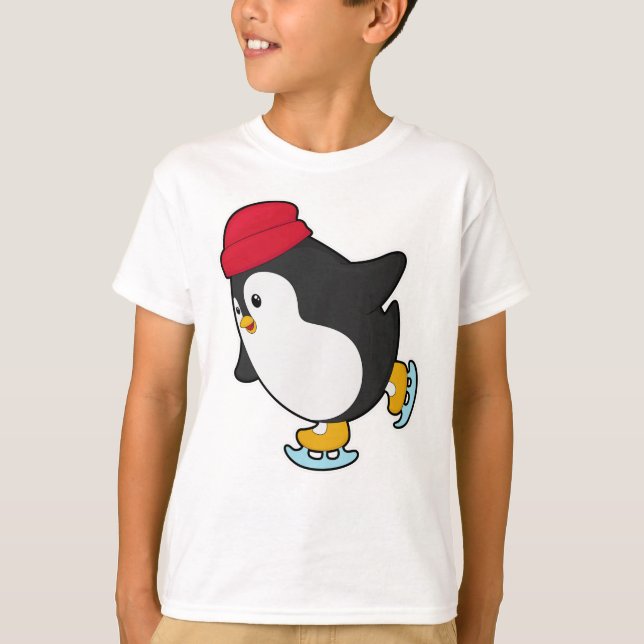 Camiseta Pinguim em patinação de gelo com chapéu (Frente)