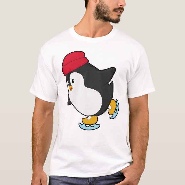Camiseta Pinguim em patinação de gelo com chapéu (Frente)