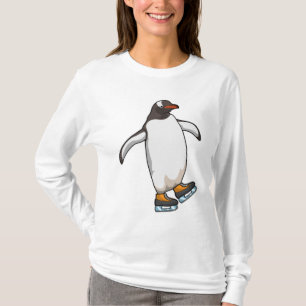 Camiseta Pinguim em patinação no gelo com skates de gelo