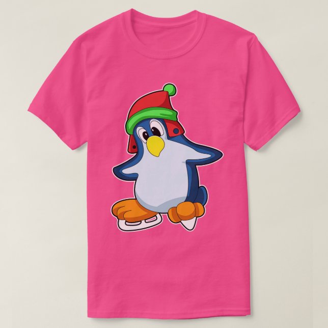 Camiseta Pinguim em patinação no gelo com skates de gelo 4 (Frente do Design)