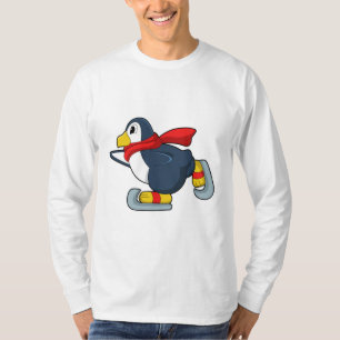 Camiseta Pinguim em patinagem de gelo com skates de gelo.PN