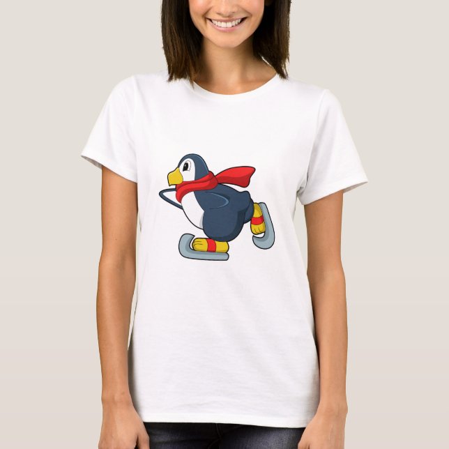 Camiseta Pinguim em patinagem de gelo com skates de gelo.PN (Frente)