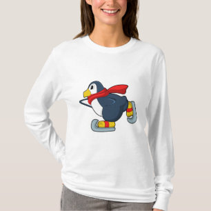 Camiseta Pinguim em patinagem de gelo com skates de gelo.PN