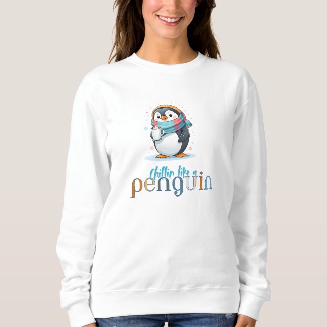 Camiseta Pinguim Engraçado, Chillin Como um Pinguim com Caf (Frente)