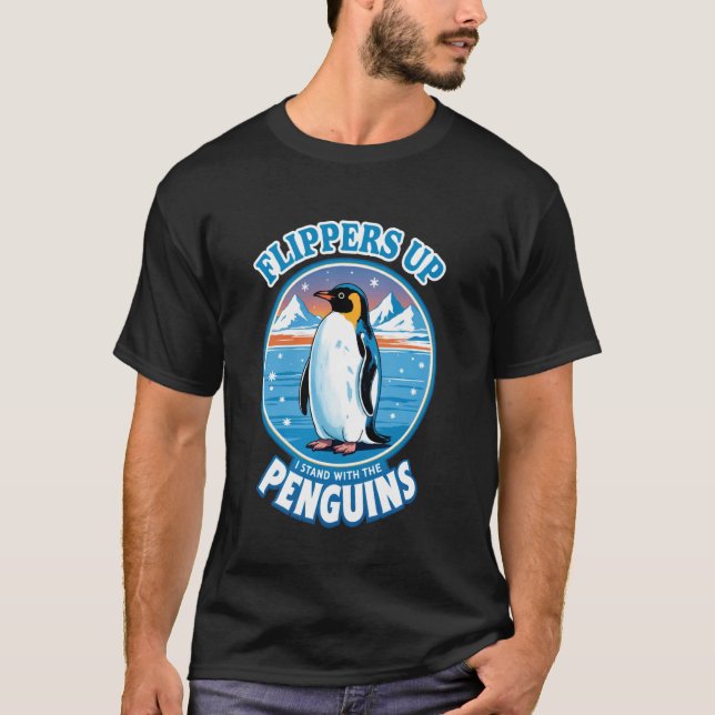 Camiseta Pinguim Engraçado Com Nadadeiras Para Cima Eu Fico (Frente)