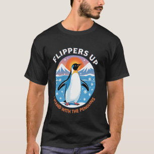 Camiseta Pinguim Engraçado com Nadadeiras para Cima Eu Fico