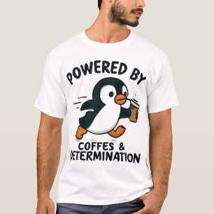 Camiseta Pinguim Engraçado Correndo com Xícara de Café