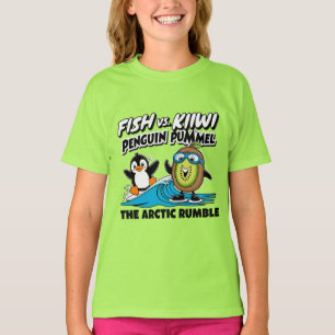 Camiseta Pinguim engraçado e kiwi