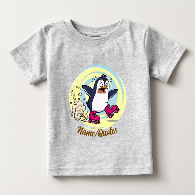 Camiseta Pinguim Engraçado em Patins de Rodas (Frente)