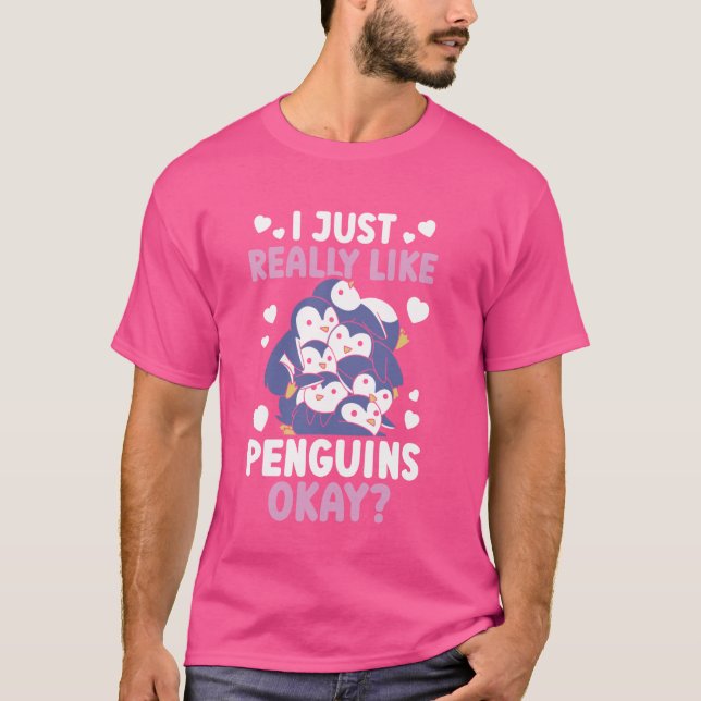 Camiseta Pinguim Engraçado Eu Gosto Muito De Pinguins. (Frente)