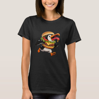Camiseta Pinguim Engraçado Hambúrguer de Queijo de Fast Foo