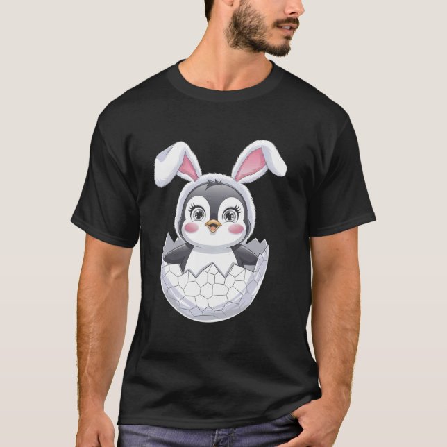 Camiseta Pinguim Engraçado Orelhas de Coelhinho da Páscoa C (Frente)