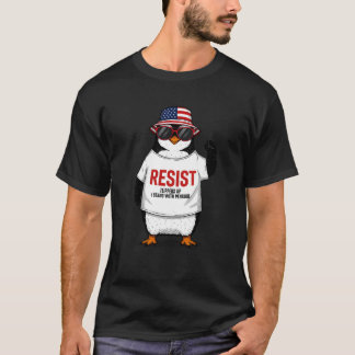 Camiseta Pinguim Engraçado Resiste Incêndios Protestando Co
