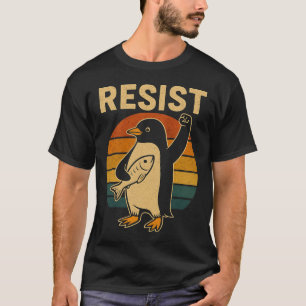 Camiseta Pinguim Engraçado Resiste Pinguins em Protesto Con