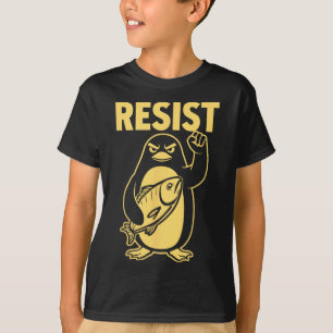 Camiseta Pinguim Engraçado Resiste Pinguins em Protesto Con