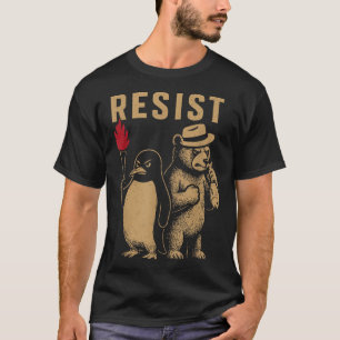 Camiseta Pinguim Engraçado Resiste Pinguins em Protesto Con