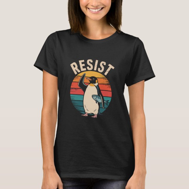 Camiseta Pinguim Engraçado Resiste Protesto Contra Tarifas (Frente)