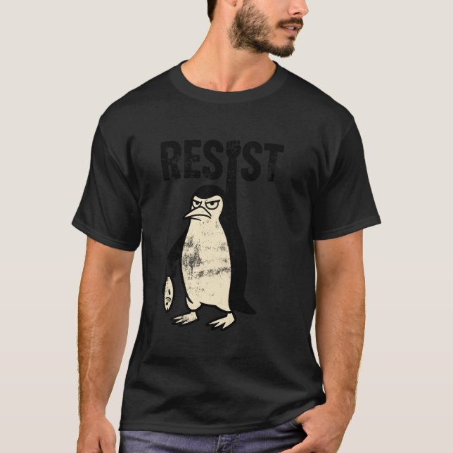 Camiseta Pinguim Engraçado Resiste Protesto Contra Tarifas (Frente)