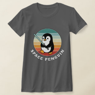 Camiseta Pinguim Espacial Segurando uma Espada de Luz