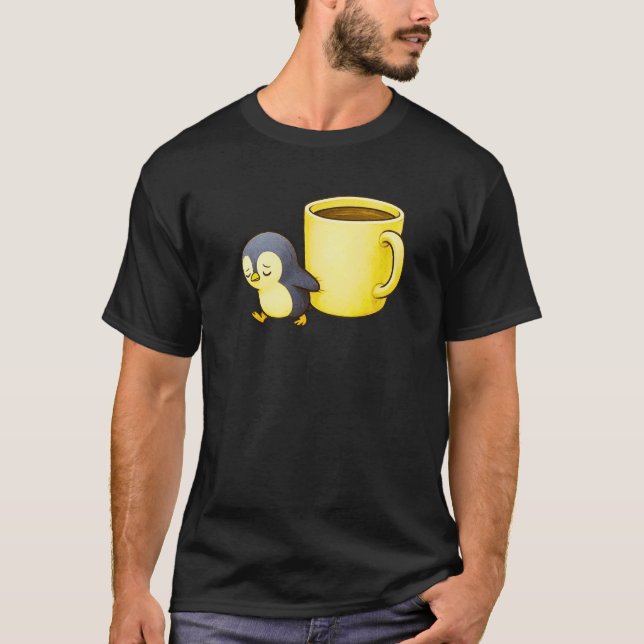 Camiseta Pinguim Esteticamente Exausto • Xícara de Café Sup (Frente)