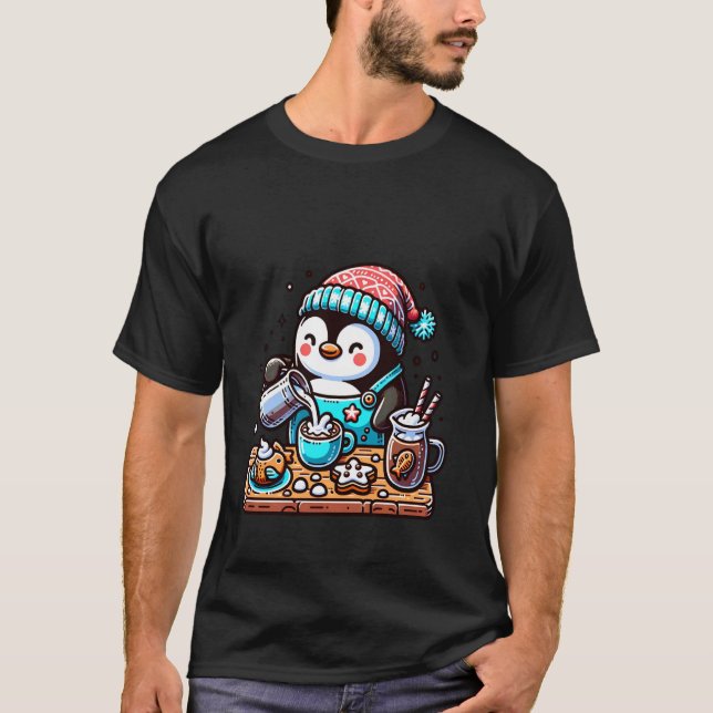 Camiseta Pinguim Feliz Prepara Chocolate Quente (Frente)