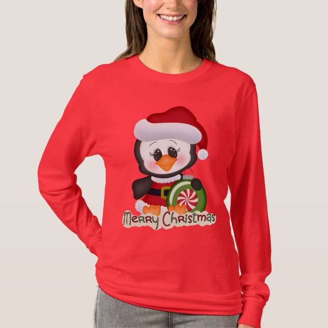 Camiseta Pinguim Feriado de Natal (Frente)