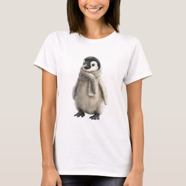 Camiseta Pinguim Filhote Adorável e Fofo com Cachecol Aconc (Frente)