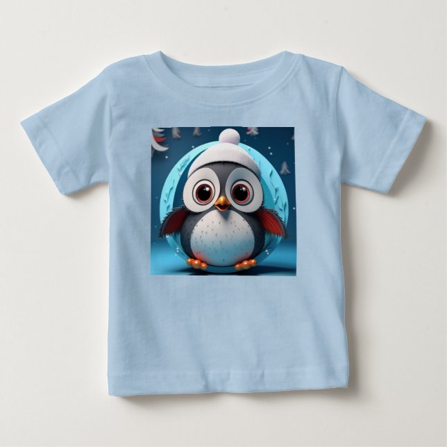 Camiseta Pinguim Fofo com Olhos Grandes Pronto para Camadas (Frente)