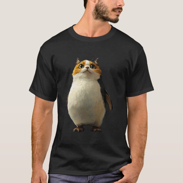 Camiseta Pinguim Fofo Com Rosto De Gato (Frente)