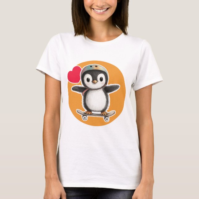 Camiseta Pinguim Fofo com skate (Frente)