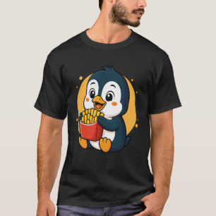 Camiseta Pinguim Fofo Comendo Batatas Fritas Divertido Anim