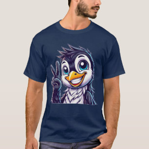 Camiseta Pinguim Fofo Mostrando Dentes Alegria Cartoon Paz