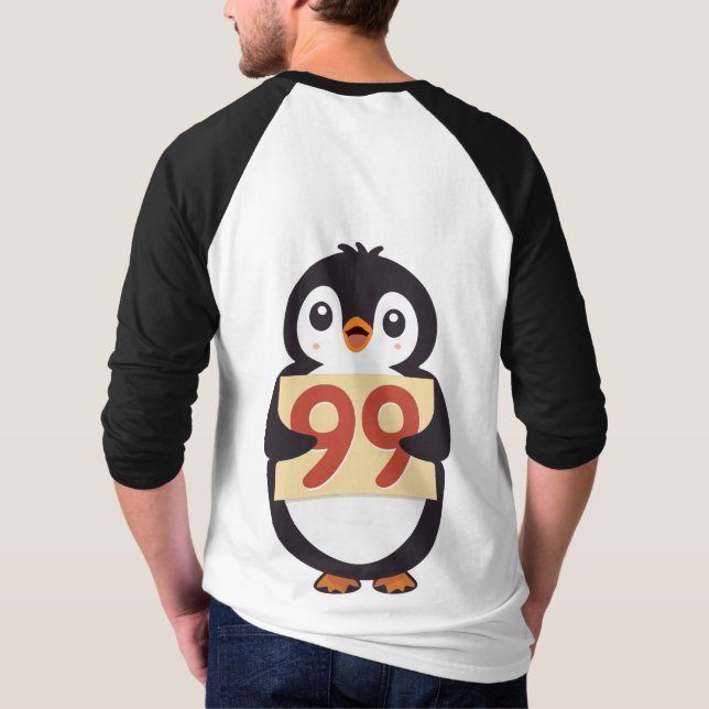 Camiseta Pinguim fofo segurando placa com o número 99 nela (Verso)