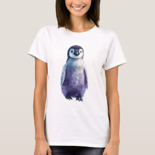 Camiseta Pinguim Galáctico em Aquarela Mulheres Frango