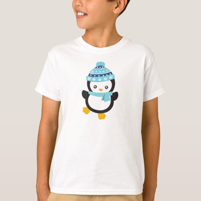 Camiseta Pinguim Gato, Pinguim De Bebê, Pinguim Com Scarf (Frente)