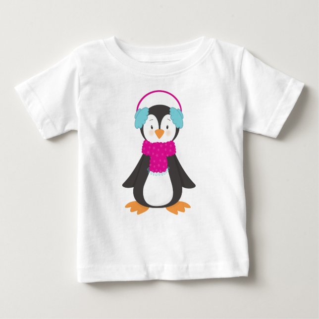 Camiseta Pinguim Gato, Pinguim De Bebê, Pinguim Com Scarf (Frente)